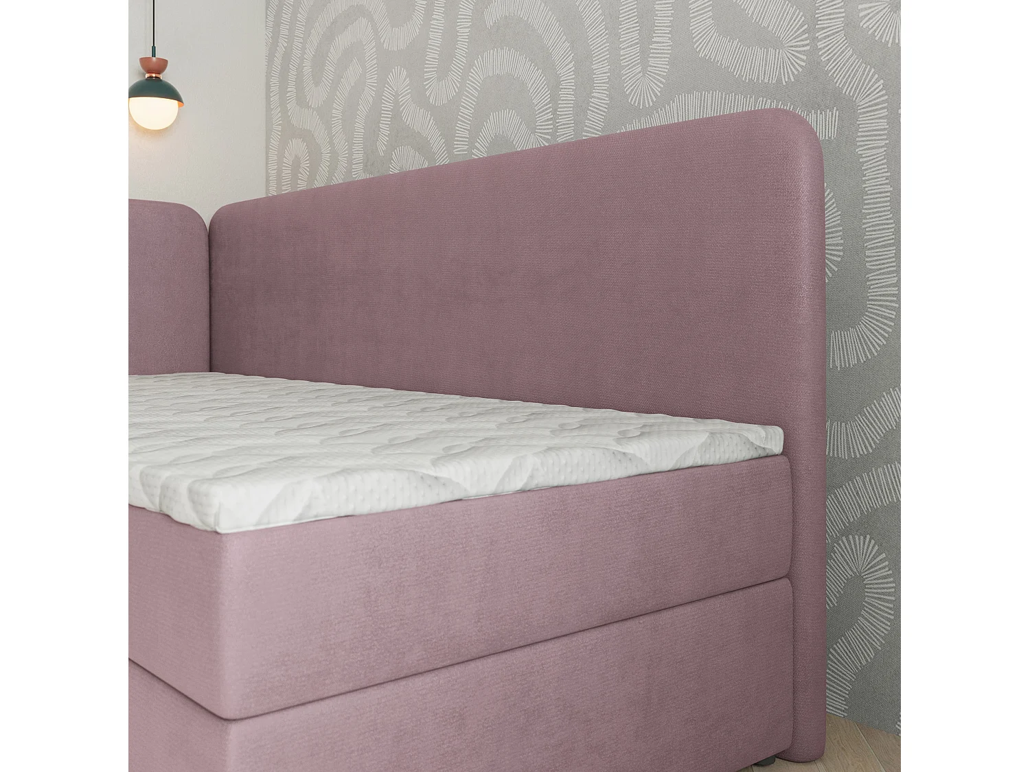 Lit boxspring GINA 80x200 cm avec tête de lit, sommier et matelas, Rose poudré