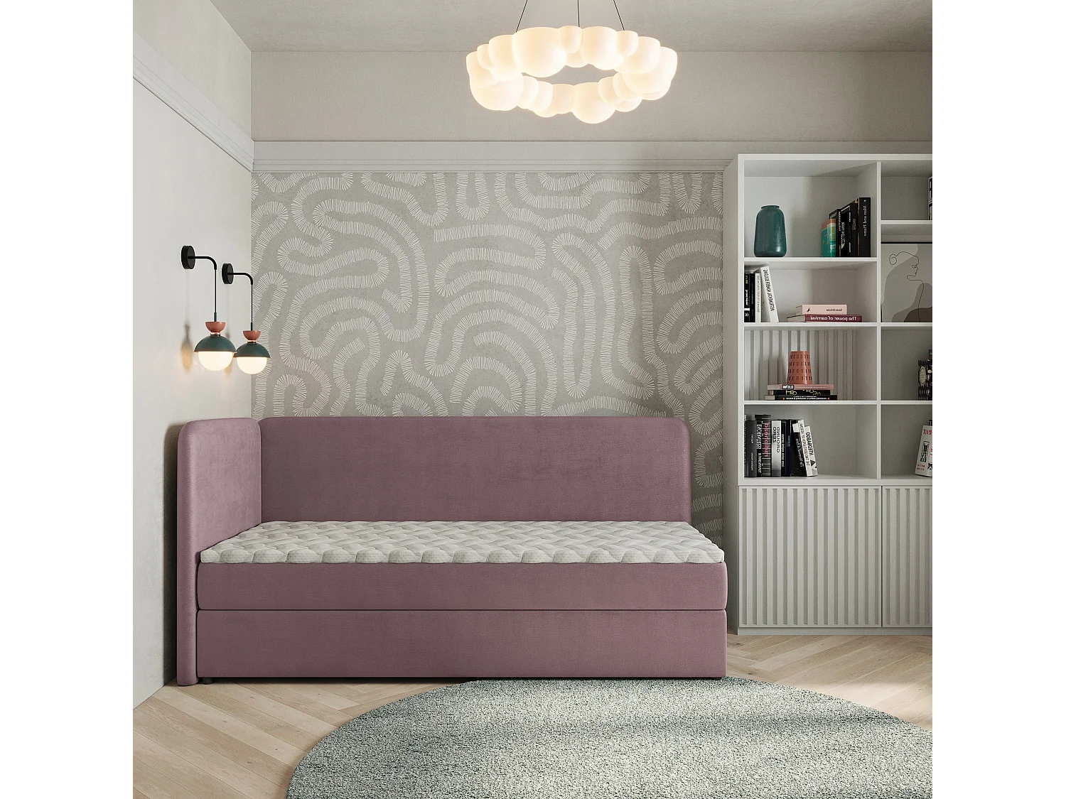 Lit boxspring GINA 80x200 cm avec tête de lit, sommier et matelas, Rose poudré