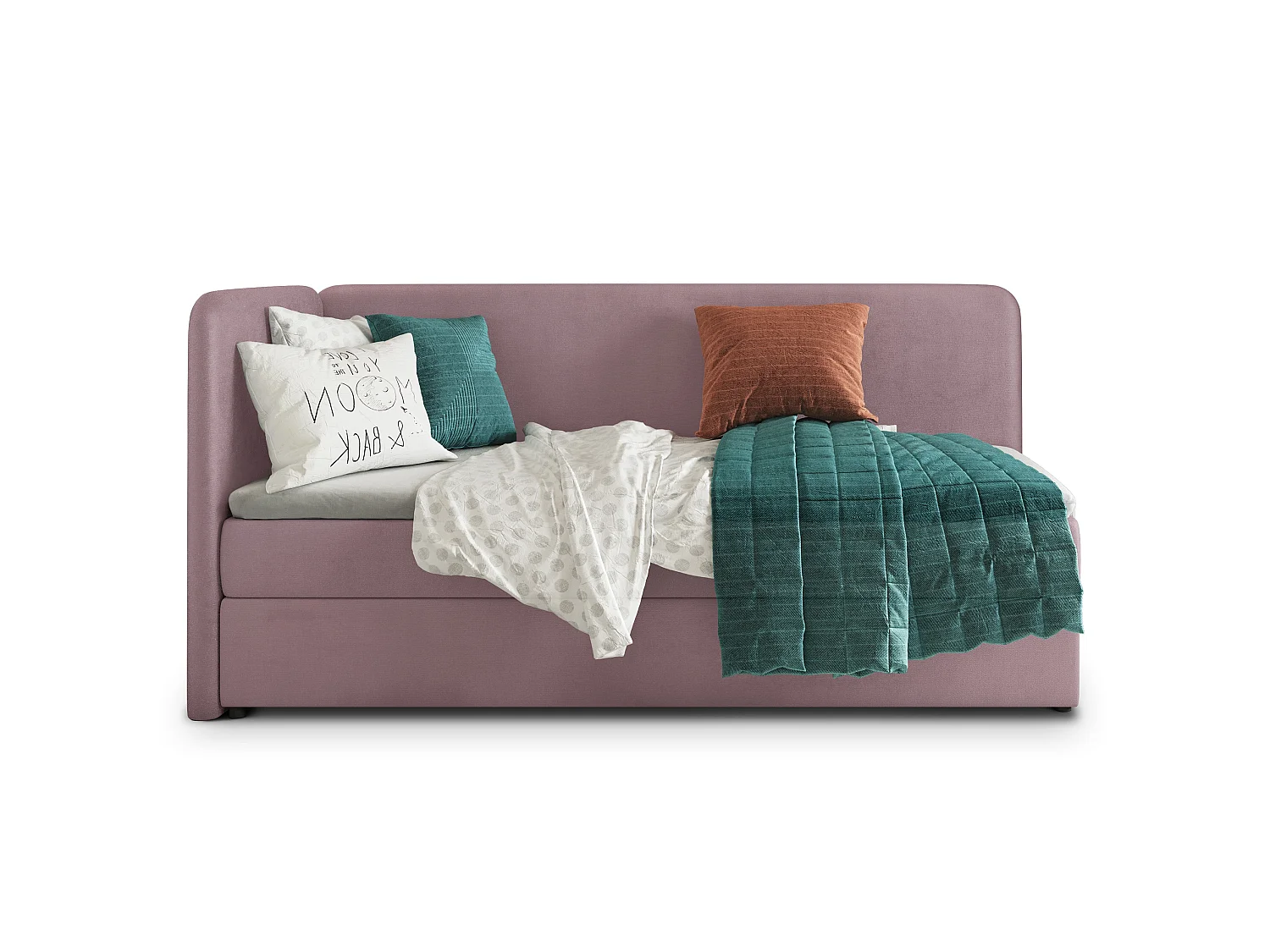 Lit boxspring GINA 80x200 cm avec tête de lit, sommier et matelas, Rose poudré