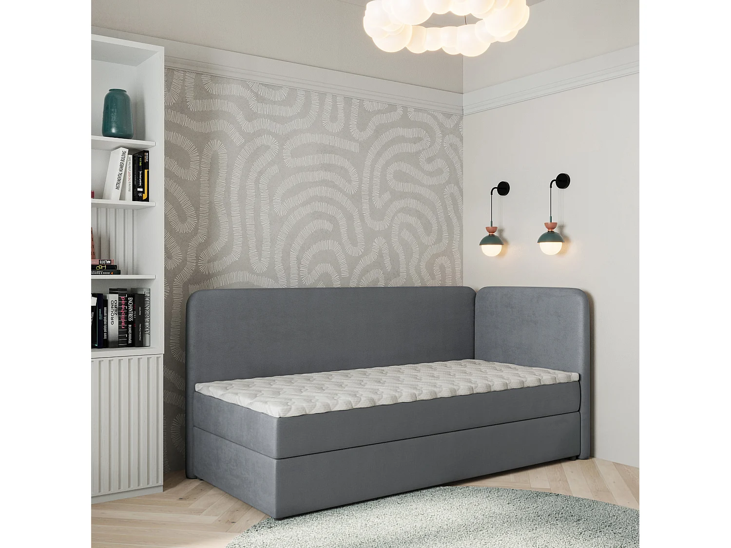 Boxspringbed GINA 100x200 cm Set met hoofdbord, bedbodem en matras, Grijs