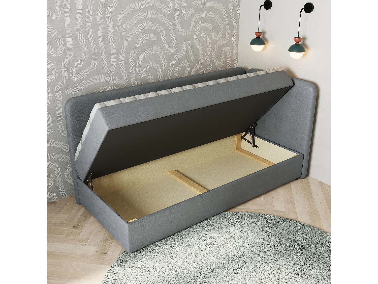 Boxspringbed GINA 100x200 cm Set met hoofdbord, bedbodem en matras, Grijs