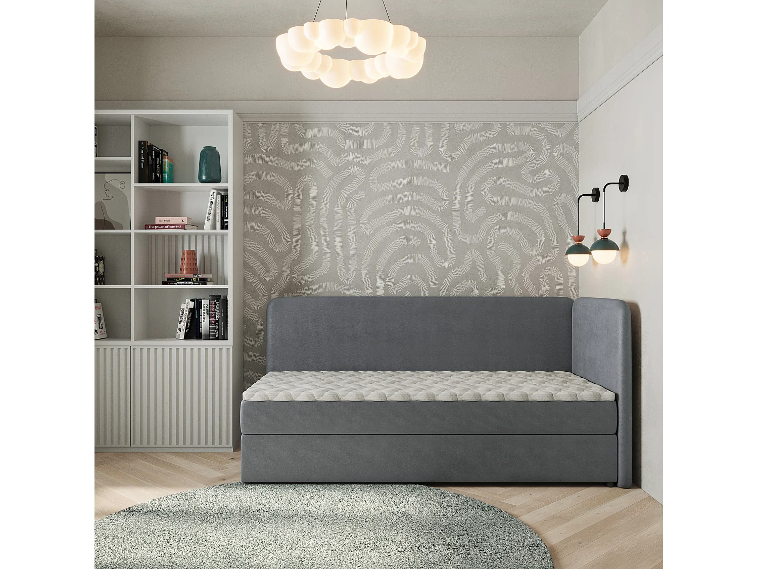 Boxspringbed GINA 100x200 cm Set met hoofdbord, bedbodem en matras, Grijs