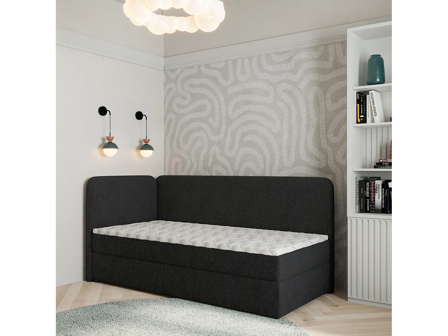 Boxspringbed GINA 90x200 cm Set met hoofdbord, bedbodem en matras, Zwart