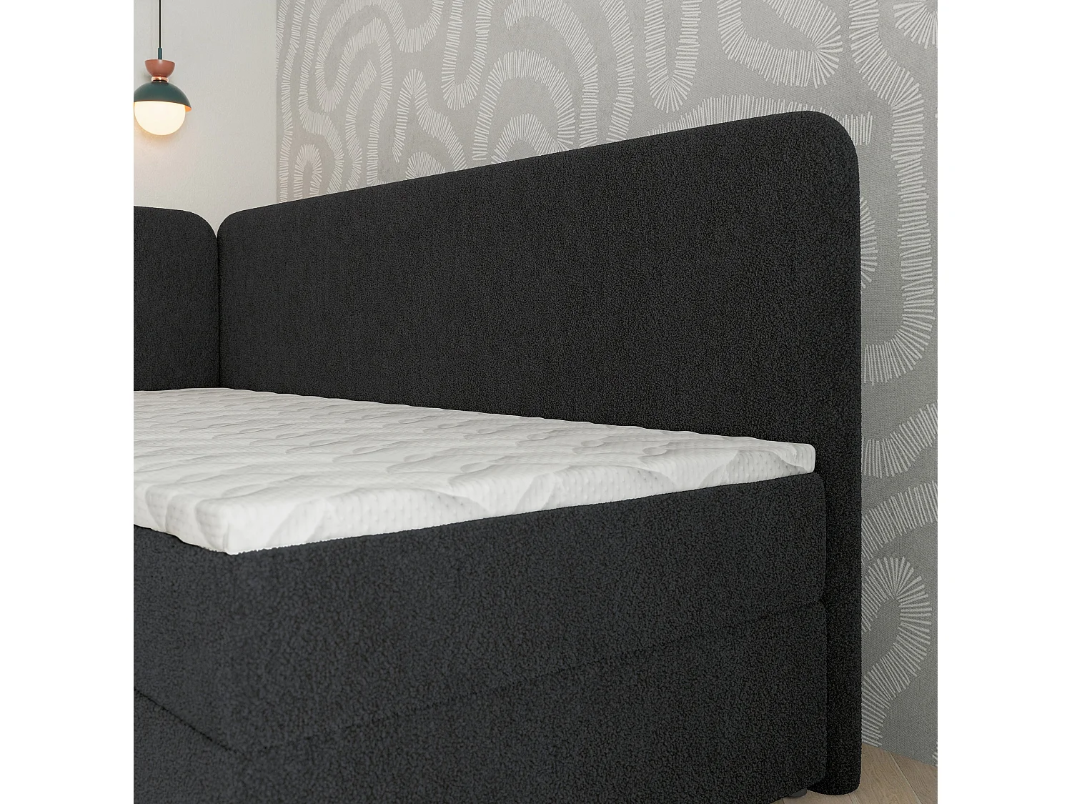 Boxspringbed GINA 90x200 cm Set met hoofdbord, bedbodem en matras, Zwart