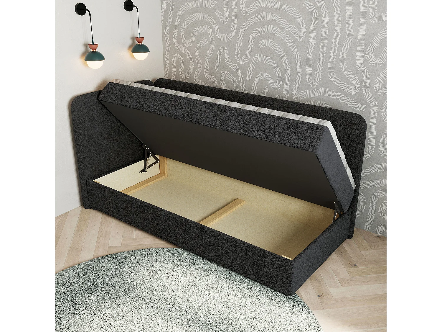 Boxspringbed GINA 90x200 cm Set met hoofdbord, bedbodem en matras, Zwart