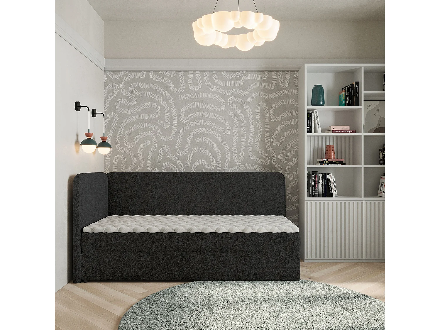 Boxspringbed GINA 90x200 cm Set met hoofdbord, bedbodem en matras, Zwart