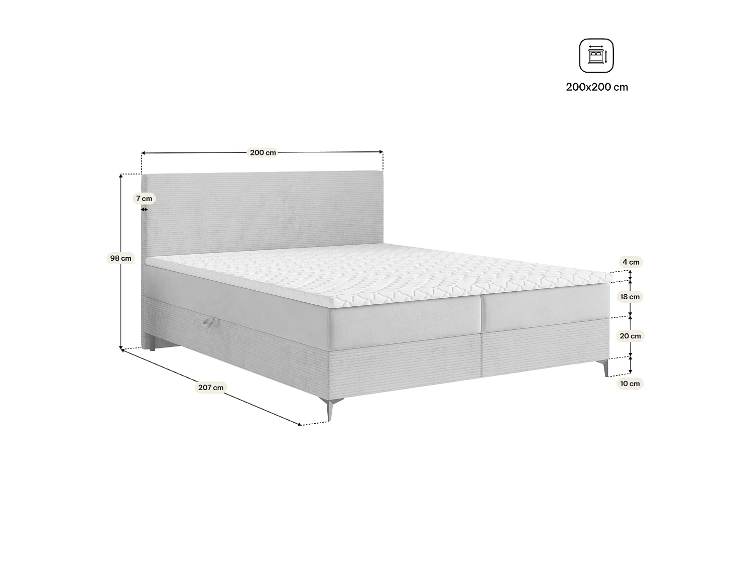 Boxspringbett TORREL 200x200 cm Set mit Kopfteil, Bettgestell und Matratze, Beige