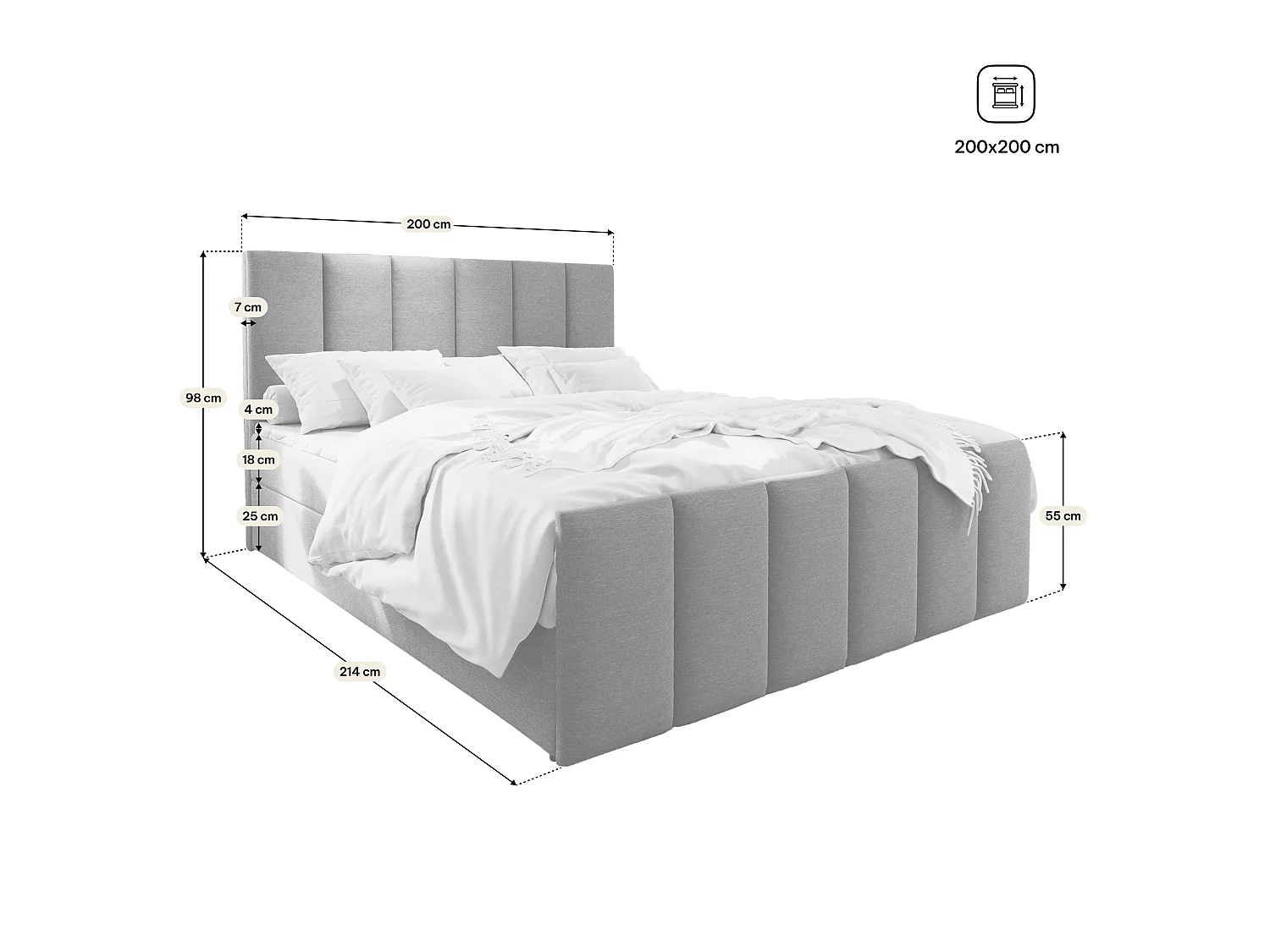 Boxspringbed LAGO 200x200 cm Set met hoofdbord, bedbodem en matras, Zwart