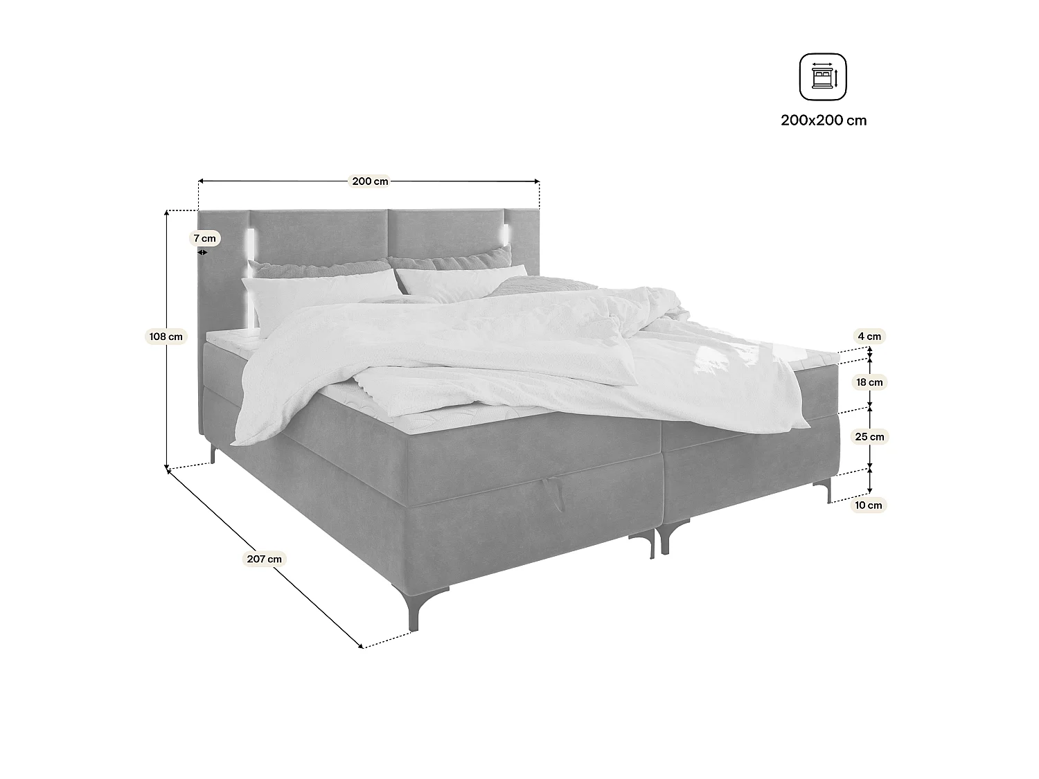 Boxspringbed ALBA 200x200 cm Set met hoofdbord, bedbodem en matras, Beige
