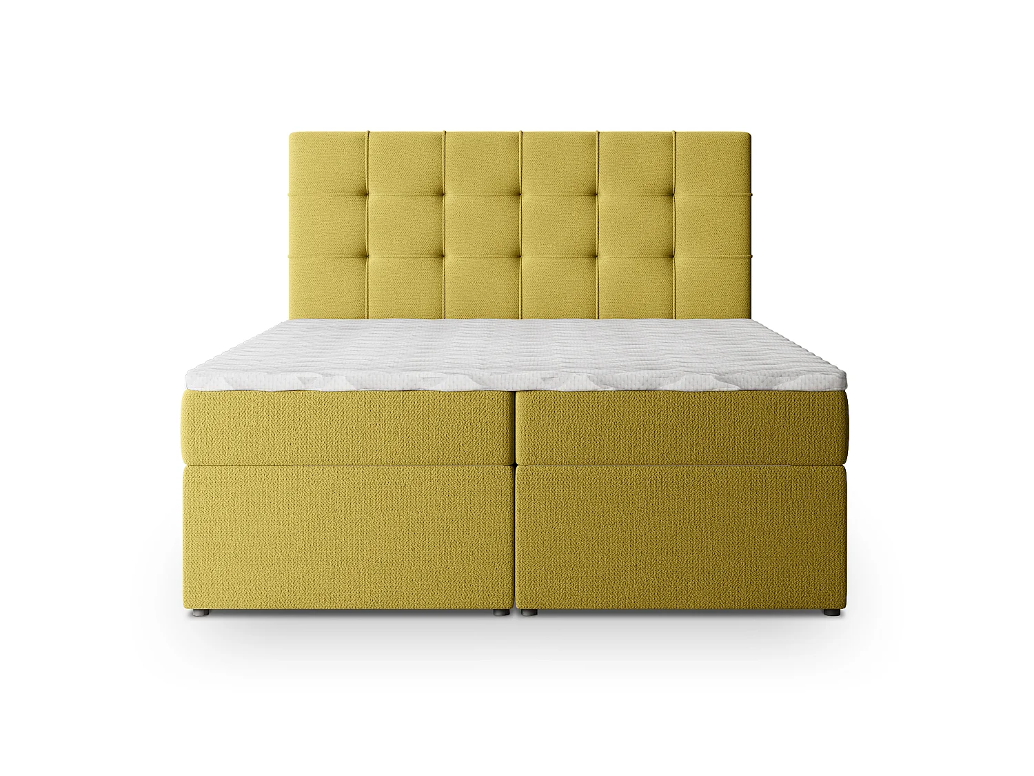 Lit boxspring PALMA 200x200 cm avec tête de lit, sommier et matelas, Jaune