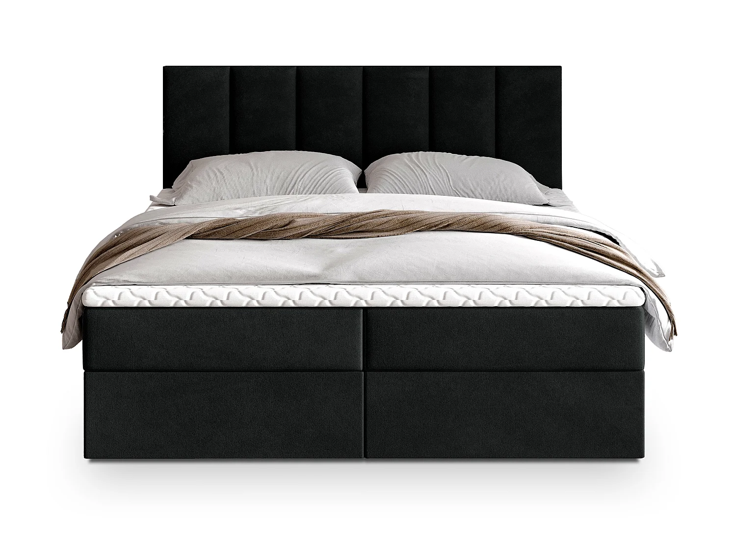 Boxspringbed MERIL 200x200 cm Set met hoofdbord, bedbodem en matras, Zwart