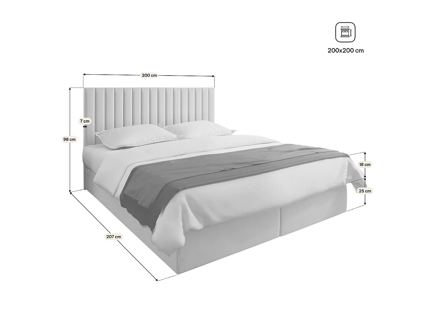 Boxspringbed BRESEL 200x200 cm Set met hoofdbord, bedbodem en matras, Zwart