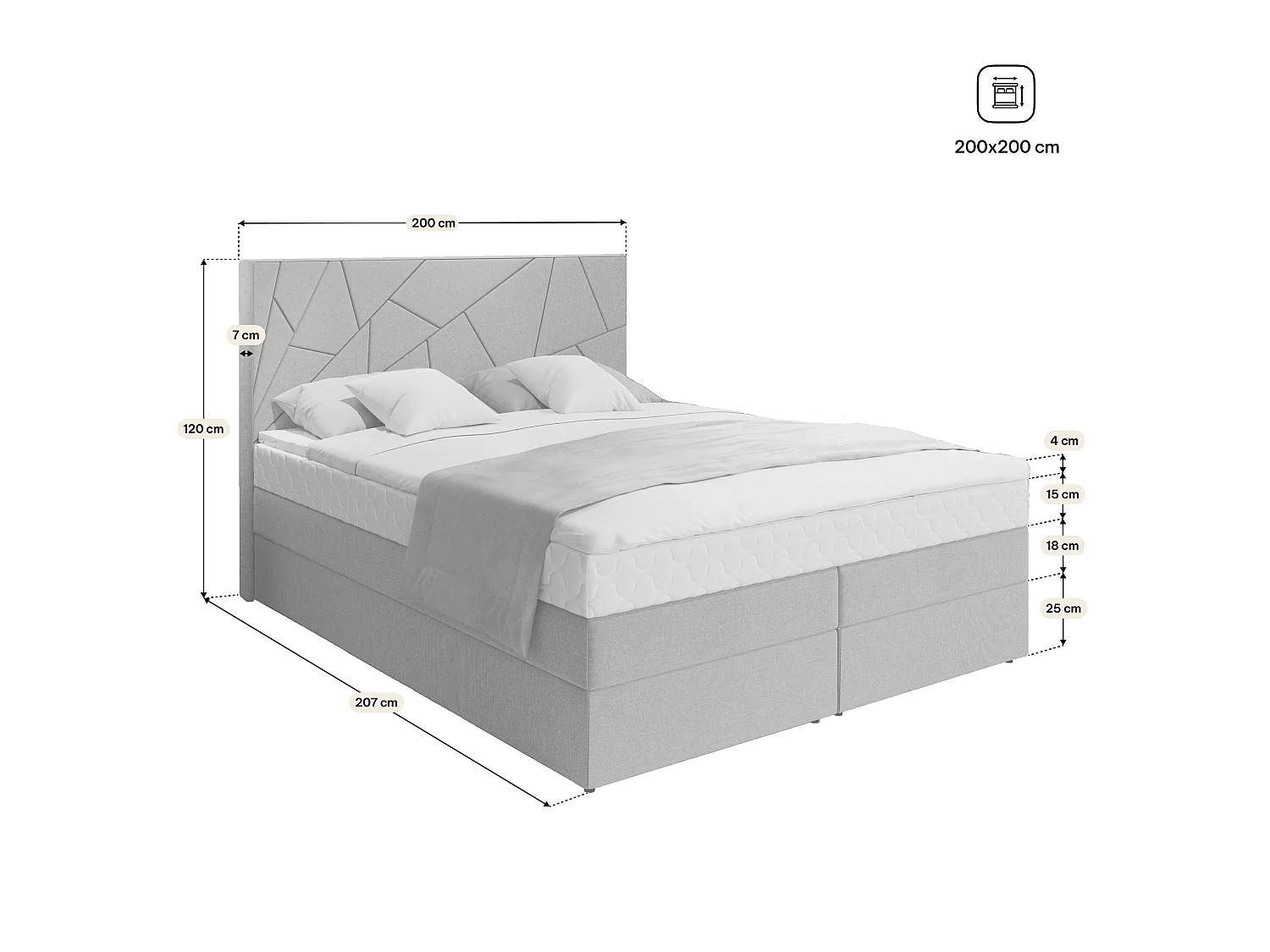 Boxspringbed TRANI 200x200 cm Set met hoofdbord, bedbodem en matras, Beige