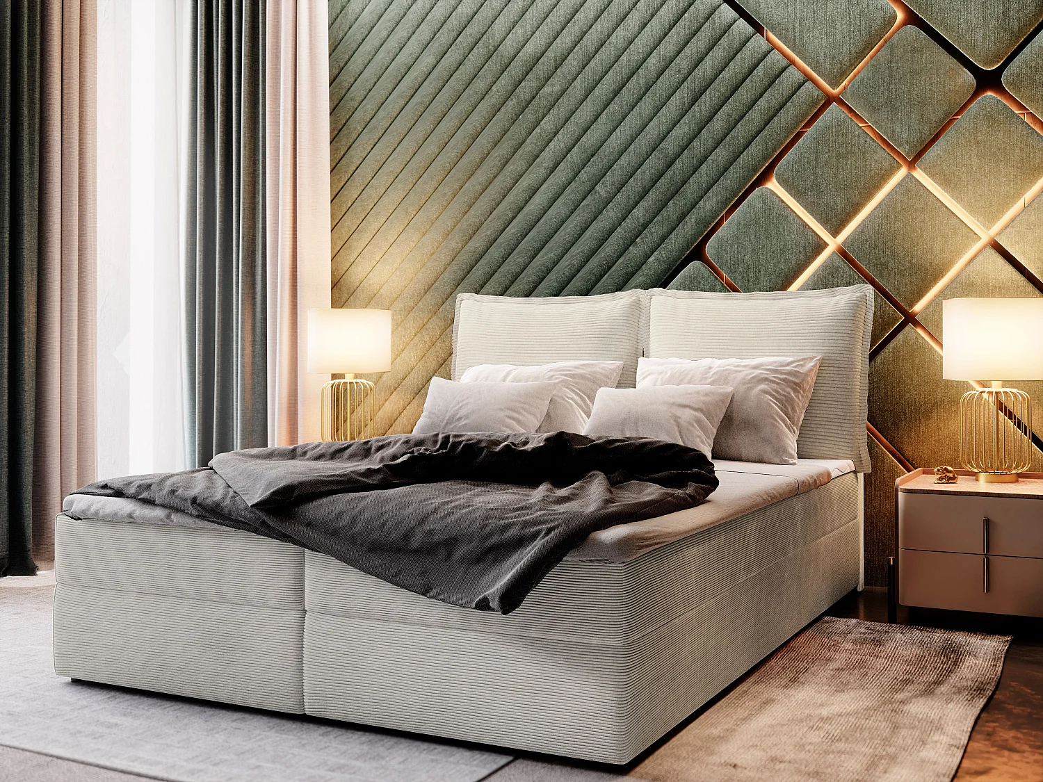 Boxspringbett LENTE 200x200 cm Set mit Kopfteil, Bettgestell und Matratze, Beige