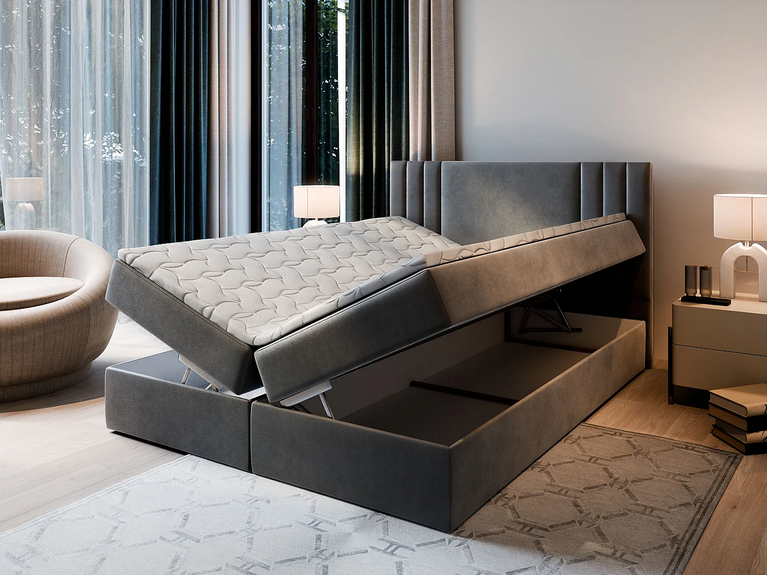 Boxspringbed BRES 200x200 cm Set met hoofdbord, bedbodem en matras, Zeegroen