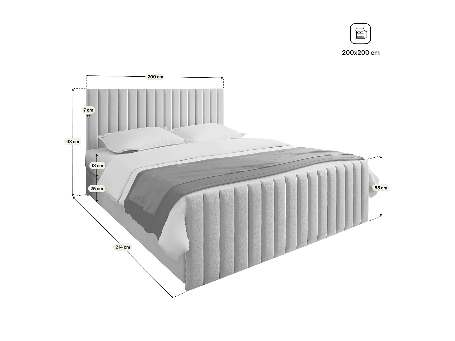 Lit boxspring ARION 200x200 cm avec tête de lit, sommier et matelas, Beige