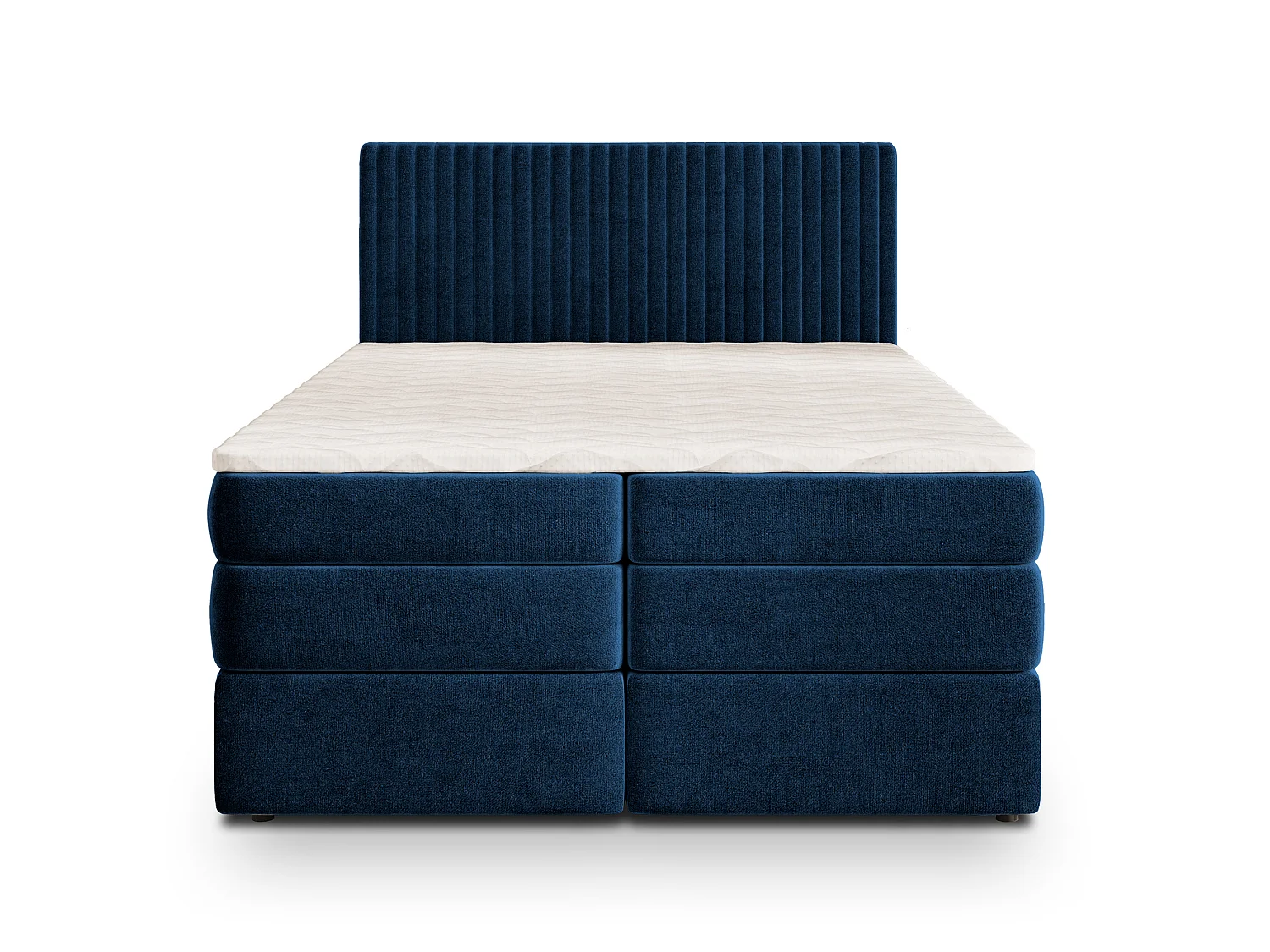 Boxspringbed FELBIO 200x200 cm Set met hoofdbord, bedbodem en Bonellmatras + pocketveringmatras, Blauw