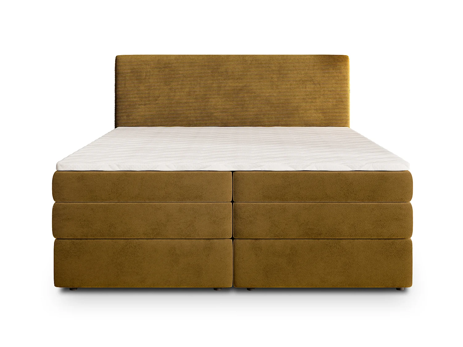 Lit boxspring MATERN 200x200 cm avec tête de lit, sommier, matelas à ressorts Bonnell et matelas à ressorts ensachés, Jaune