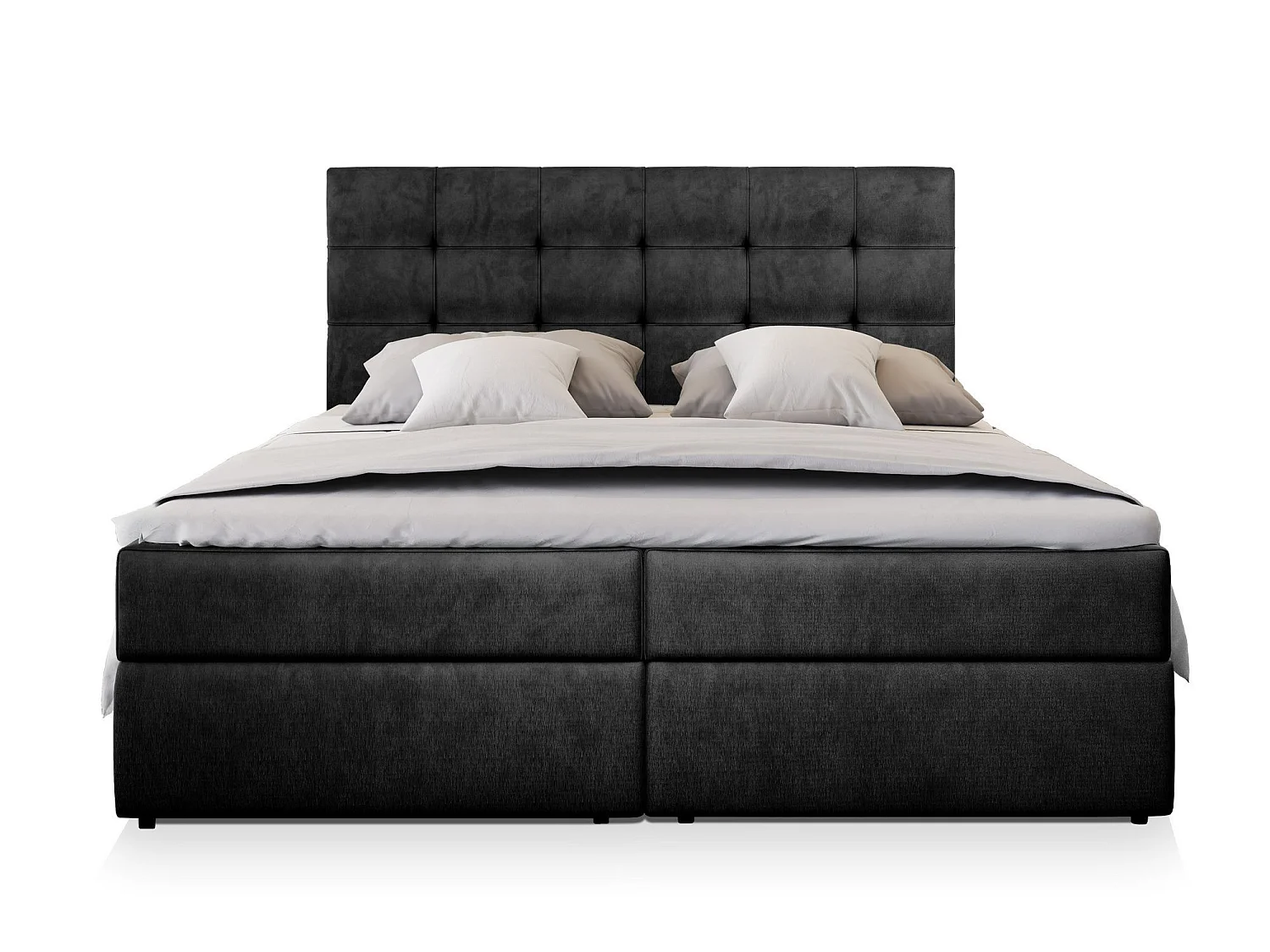 Lit boxspring GLOS 200x200 cm avec tête de lit, sommier et matelas, Noir