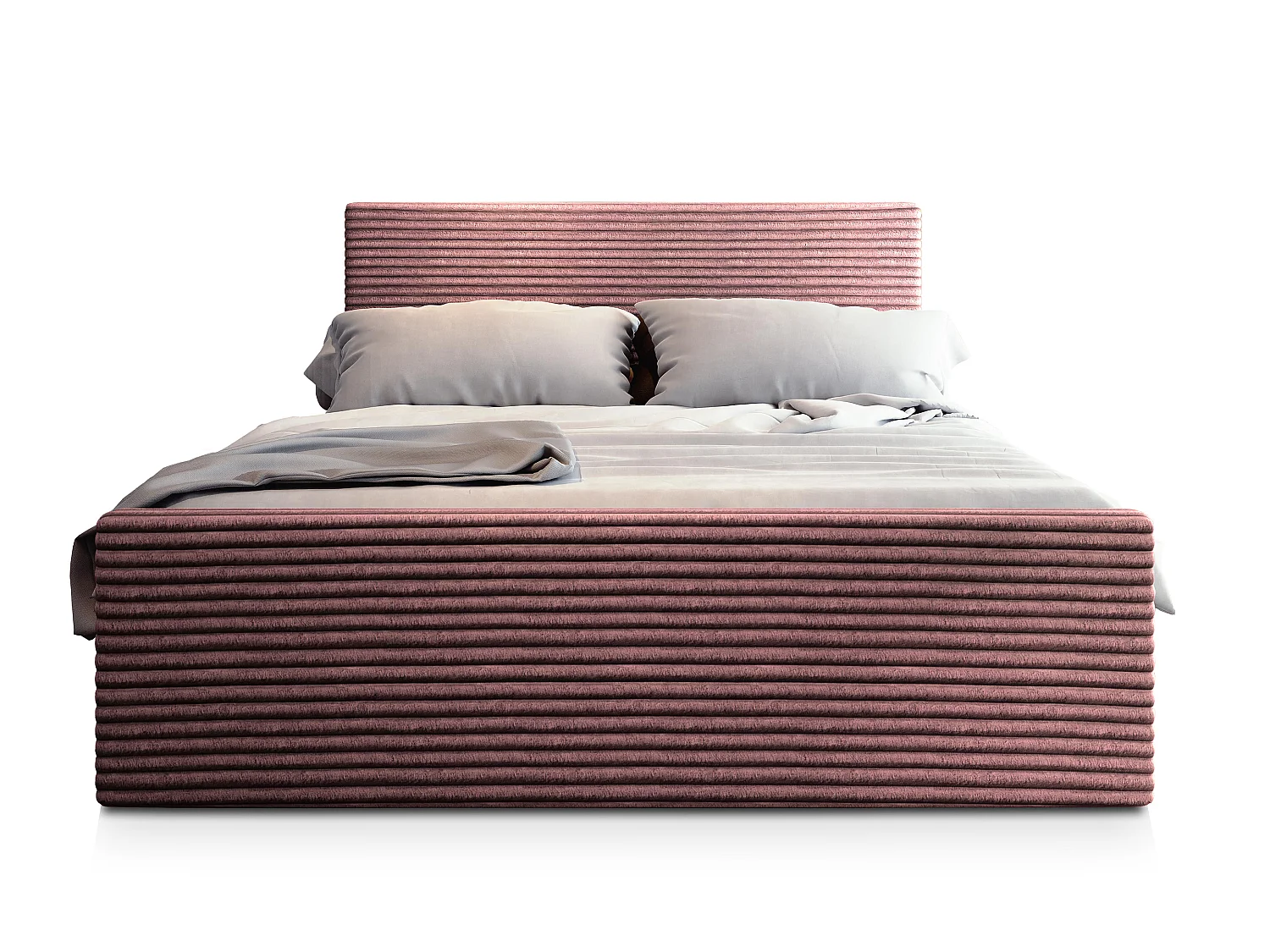 Lit boxspring BRENTO 200x200 cm avec tête de lit, sommier et matelas, Rose poudré