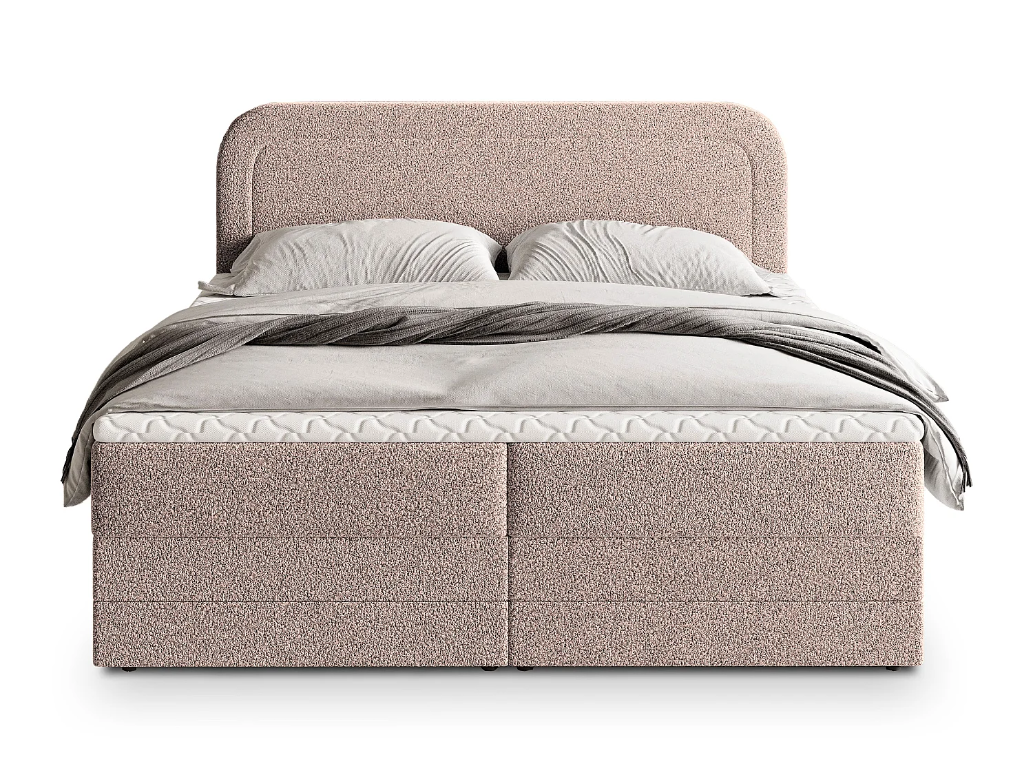 Lit boxspring ARMEL 200x200 cm avec tête de lit, sommier et matelas, Rose poudré