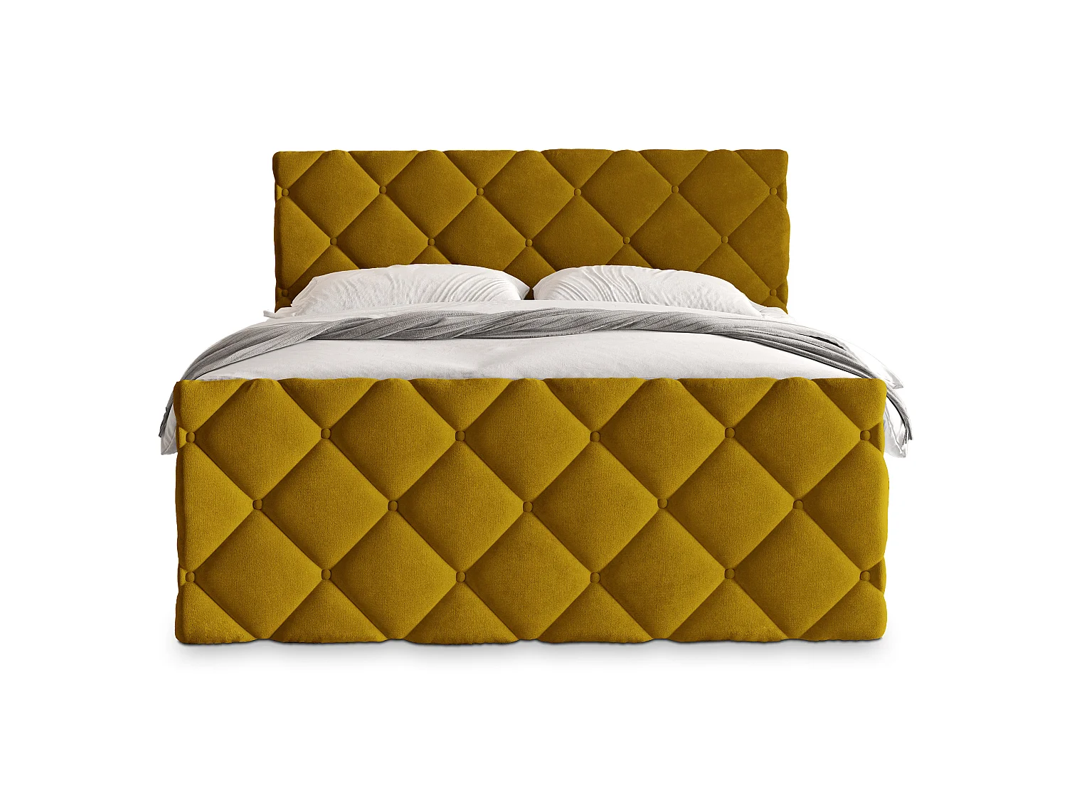 Lit boxspring ROVARI 200x200 cm avec tête de lit, sommier et matelas, Jaune