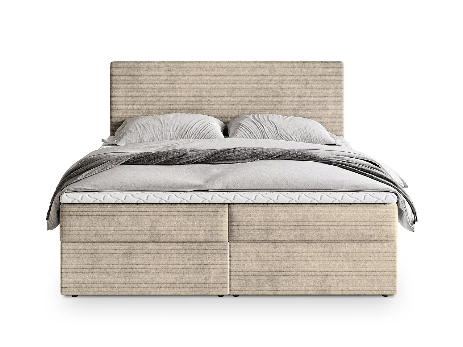 Boxspringbett NIRA 200x200 cm Set mit Kopfteil, Bettgestell und Matratze, Cremig