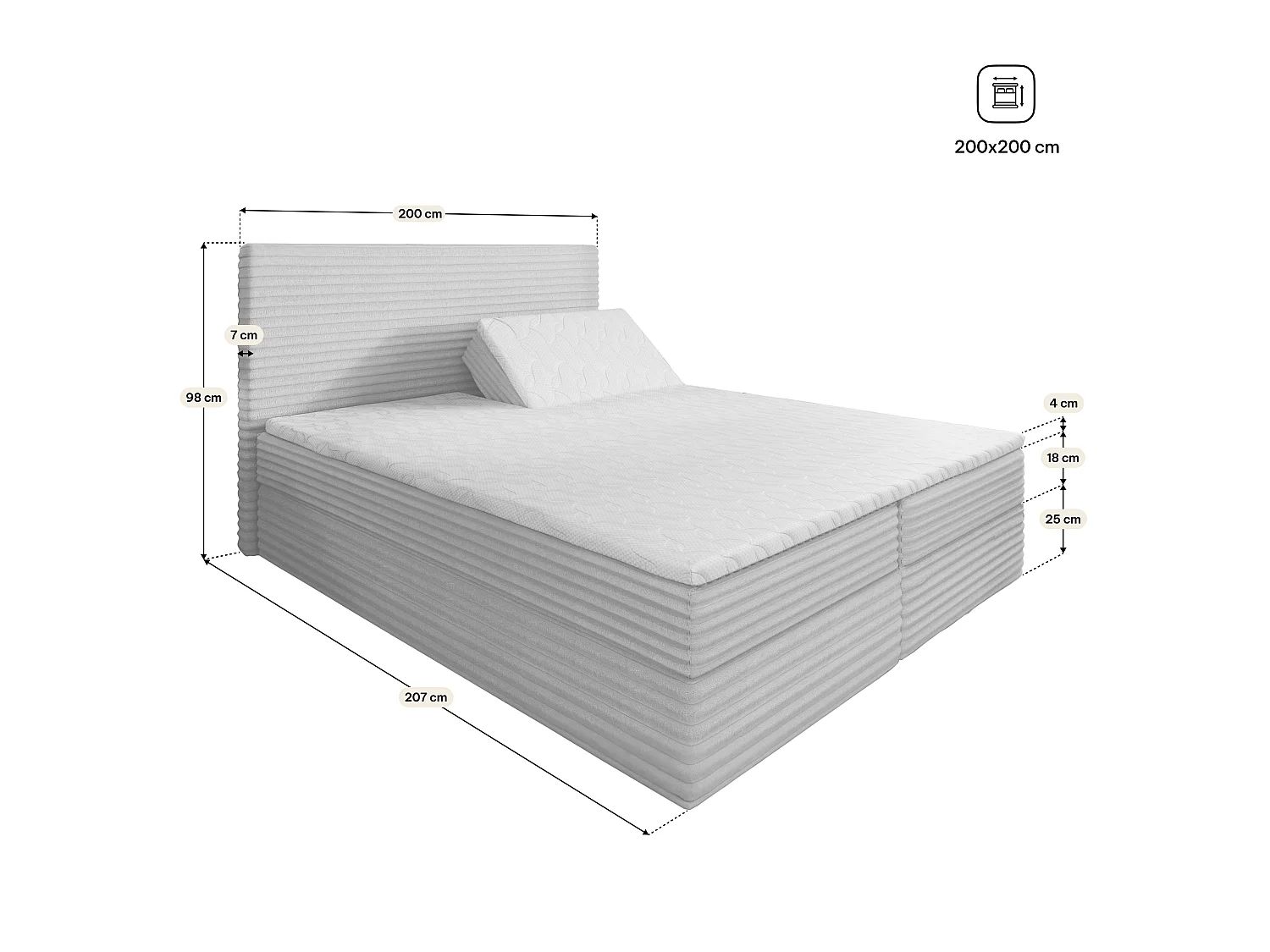 Boxspringbed MILARA 200x200 cm Set met hoofdbord, bedbodem en matras, Zwart