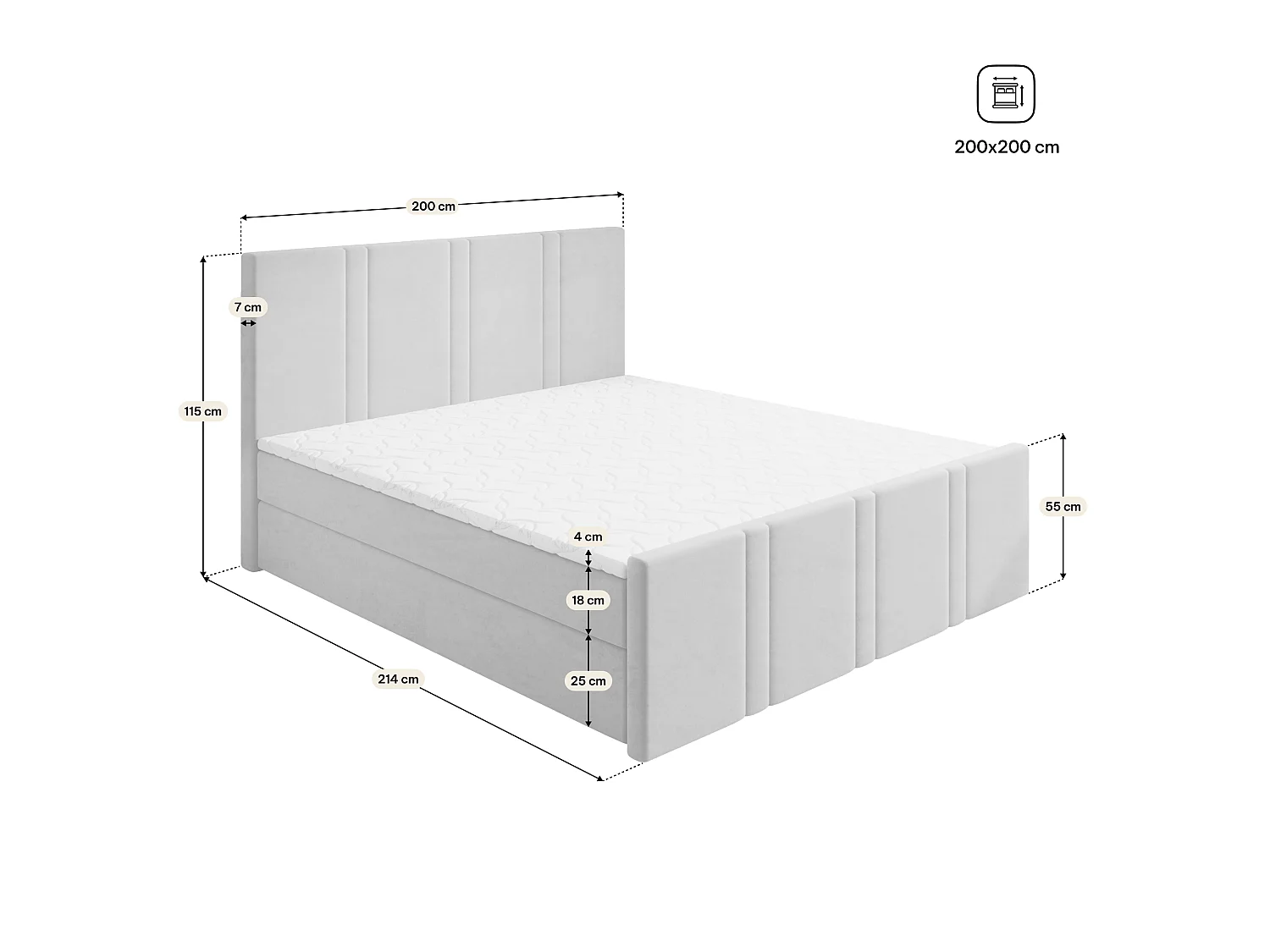 Boxspringbed COMOZA 200x200 cm Set met hoofdbord, bedbodem en matras, Blauw