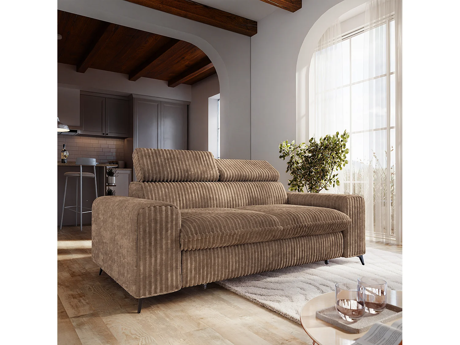 Slaapbank BENETE Corduroy stof Beige