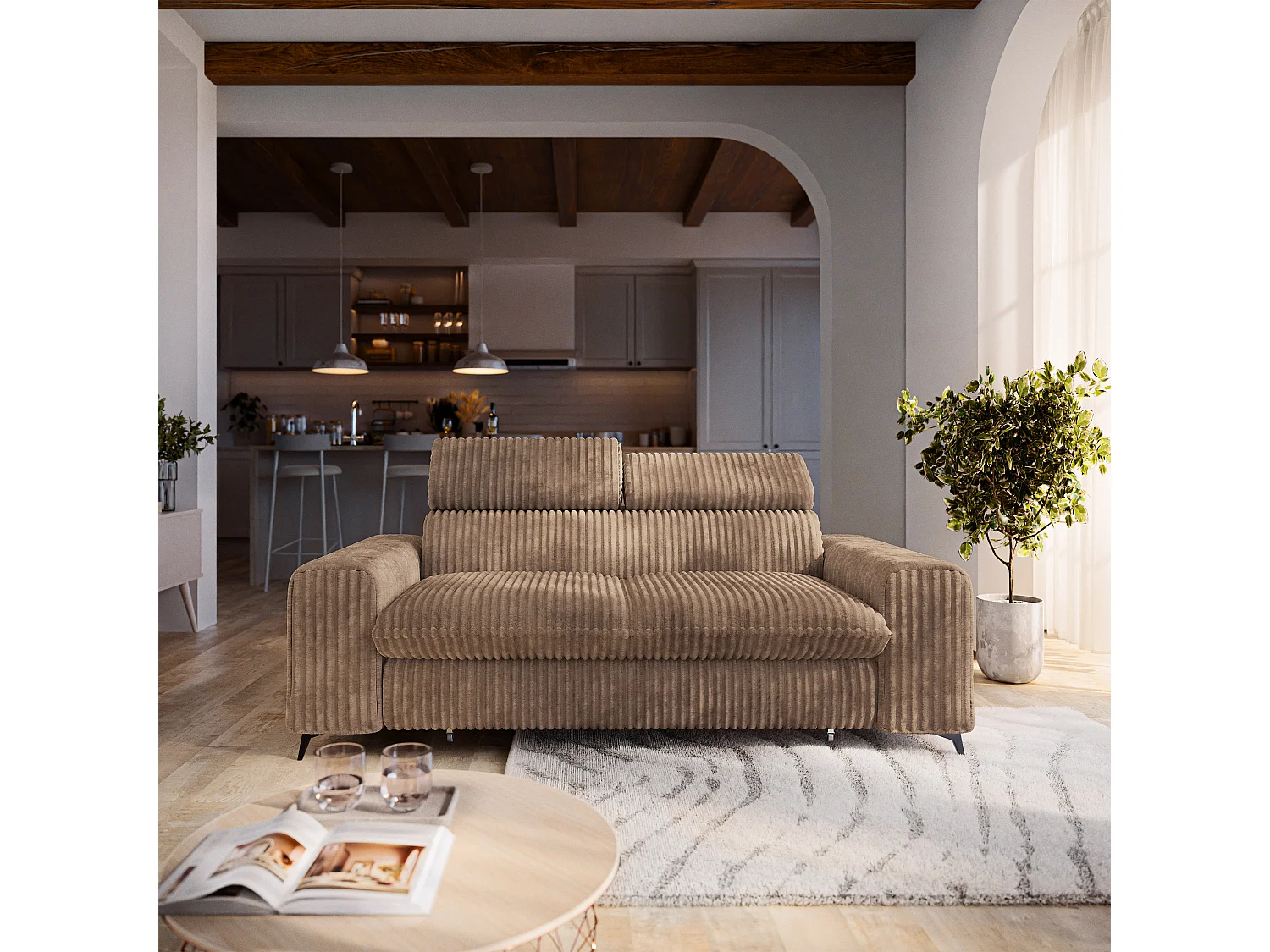 Slaapbank BENETE Corduroy stof Beige