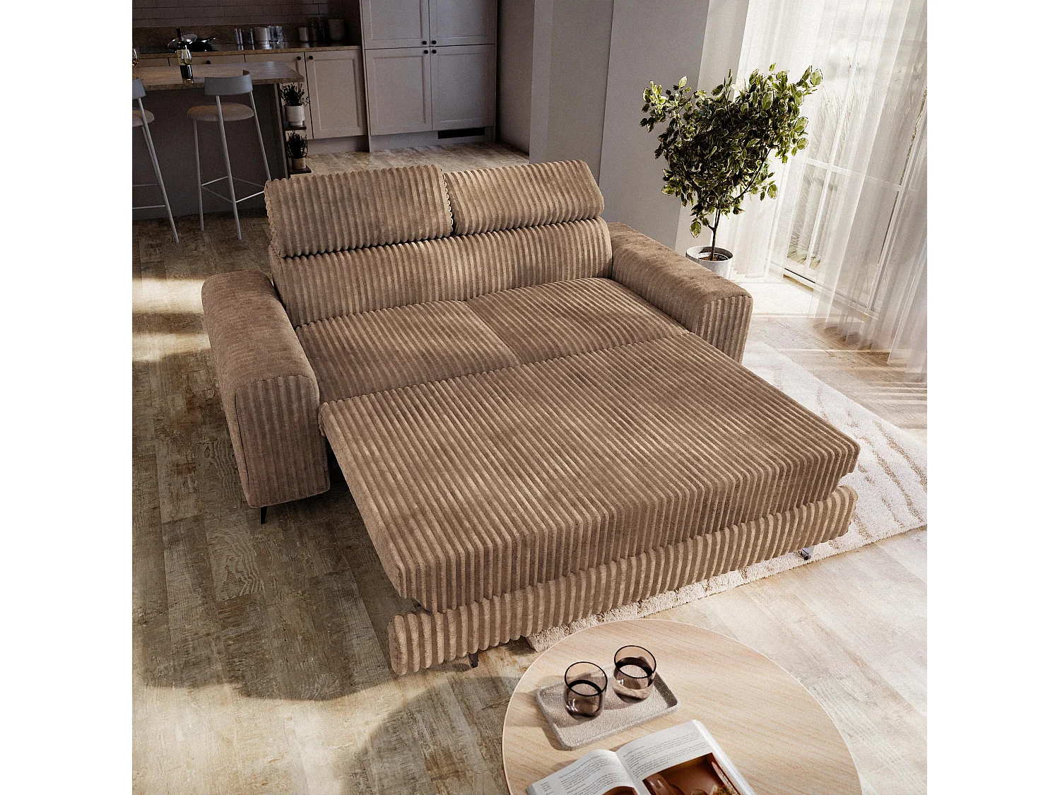 Slaapbank BENETE Corduroy stof Beige