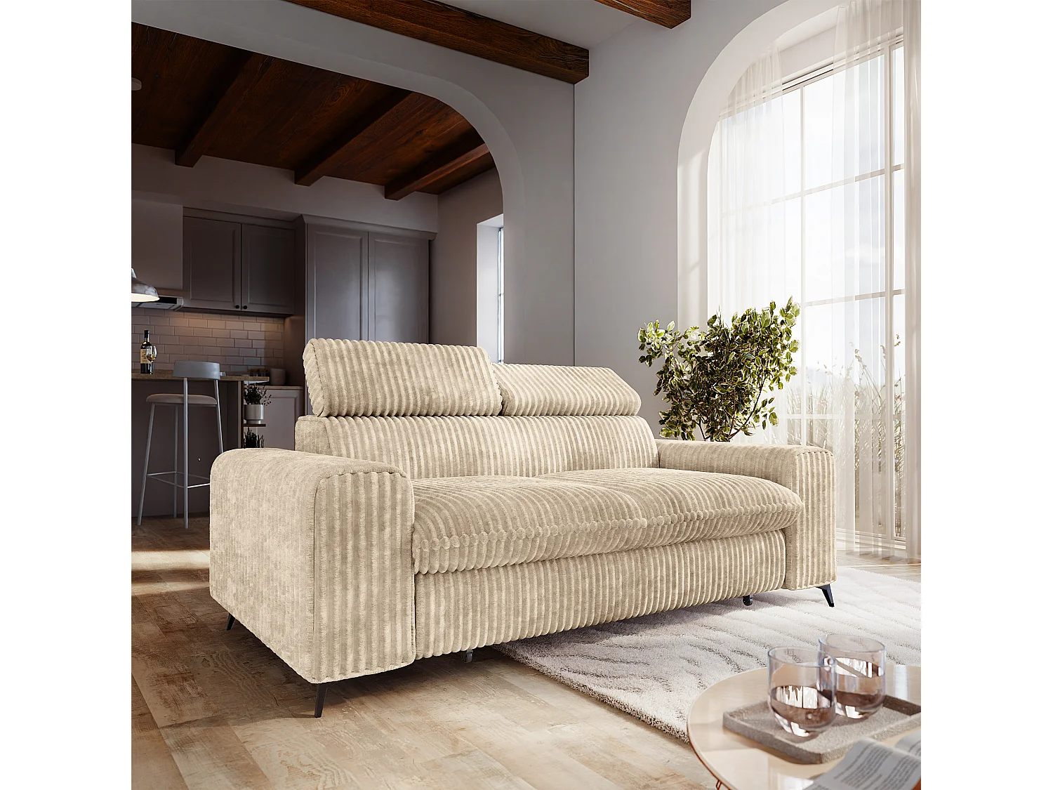 Slaapbank BENETE Corduroy stof Crème