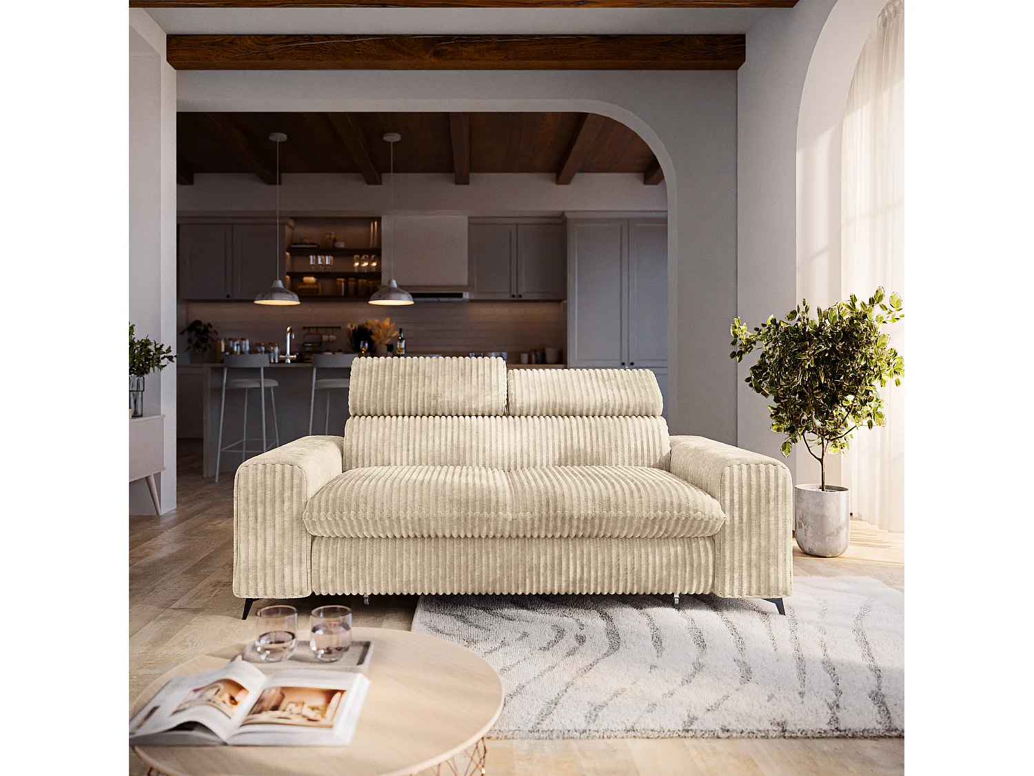 Slaapbank BENETE Corduroy stof Crème