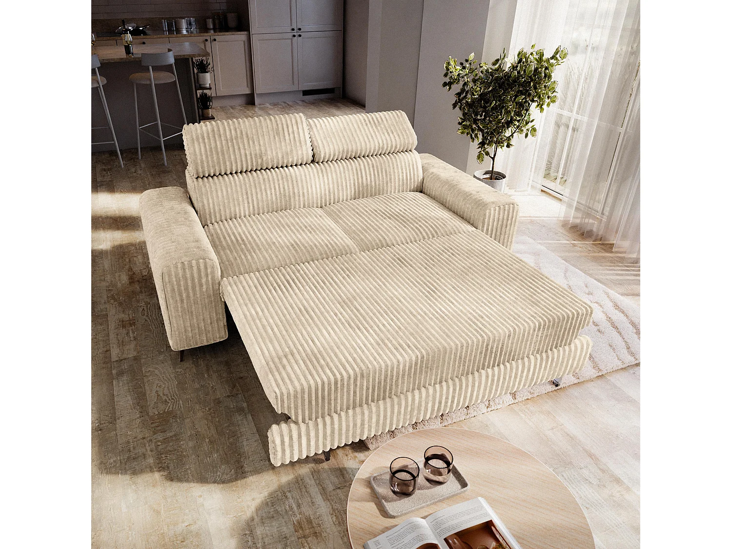 Slaapbank BENETE Corduroy stof Crème