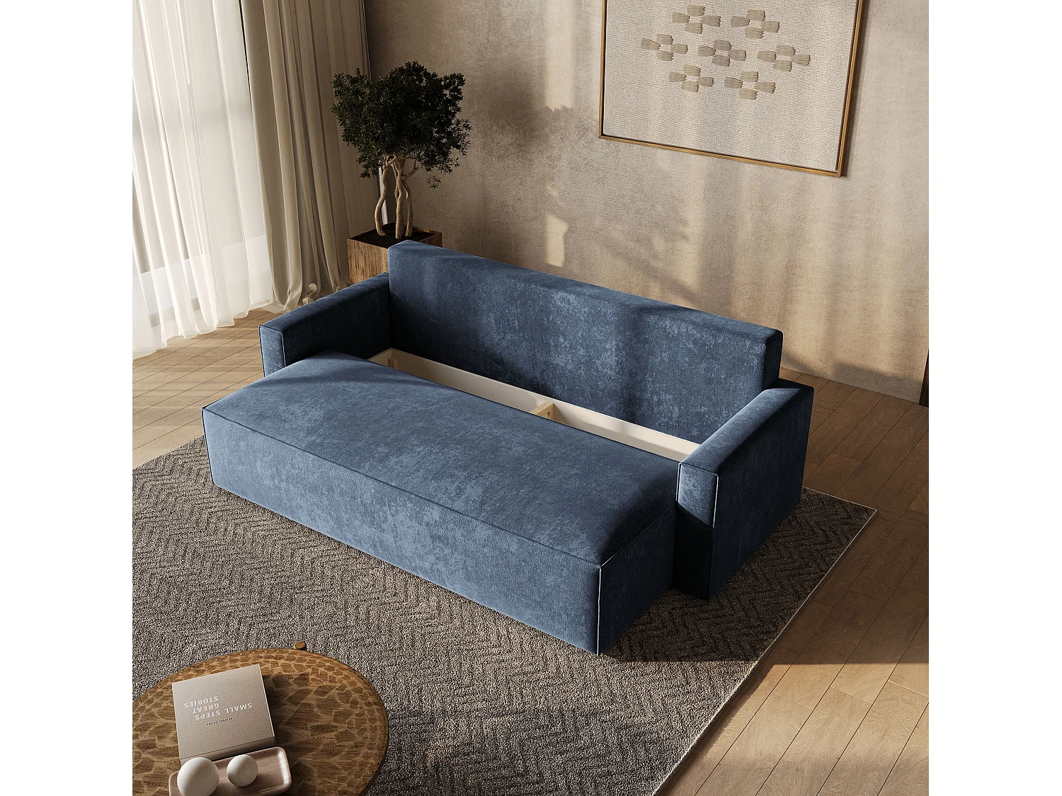 Slaapbank MENI Chenillestof Blauw