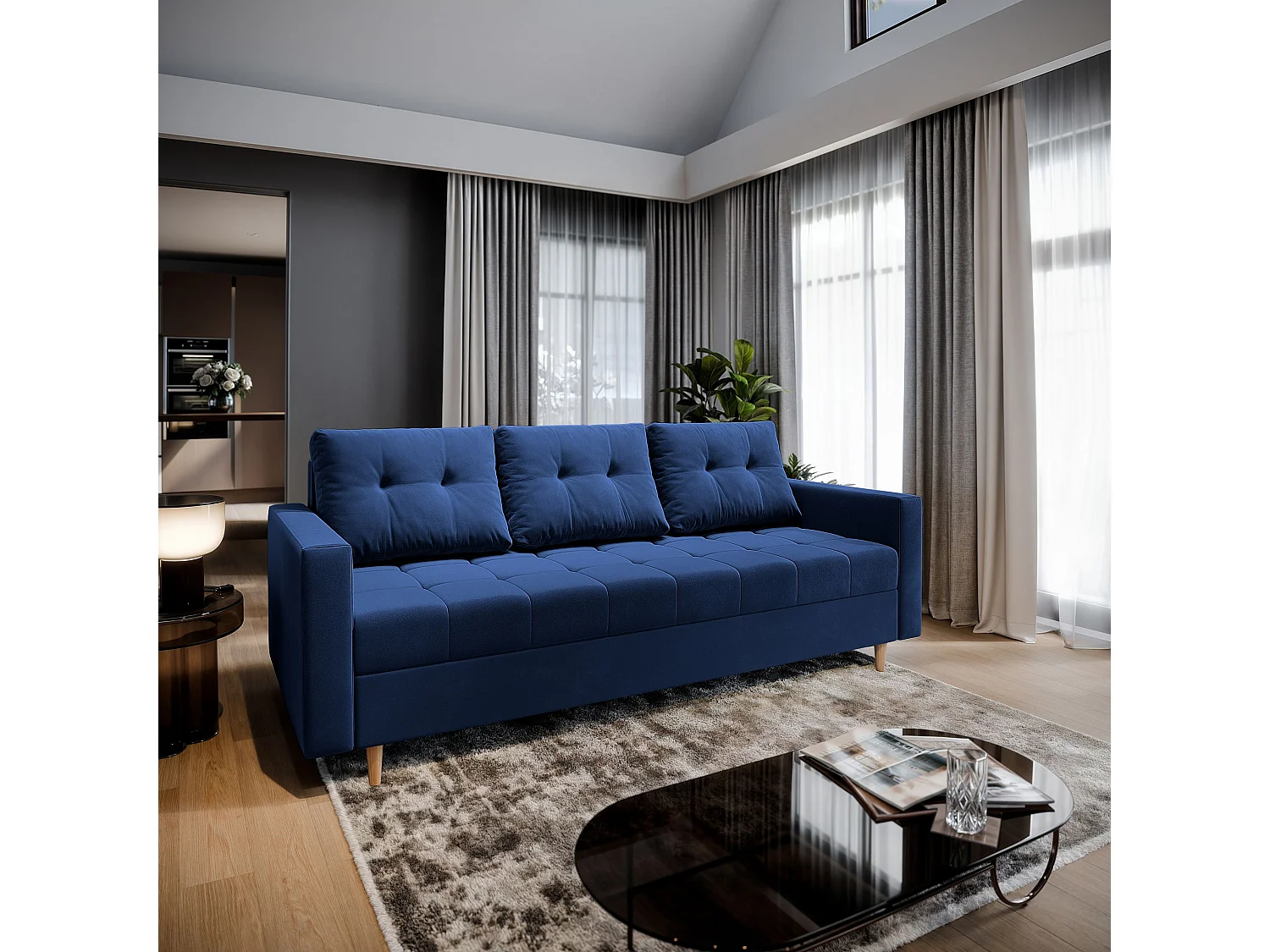 Slaapbank MILO Pluche stof Blauw