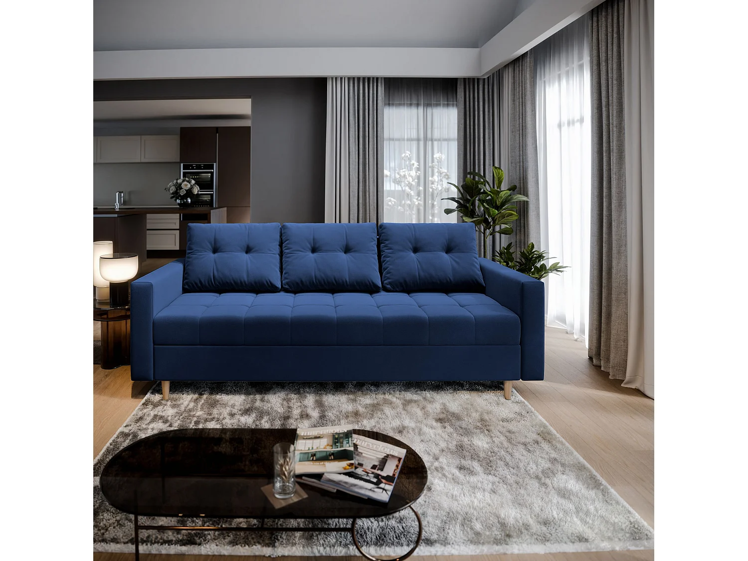 Slaapbank MILO Pluche stof Blauw