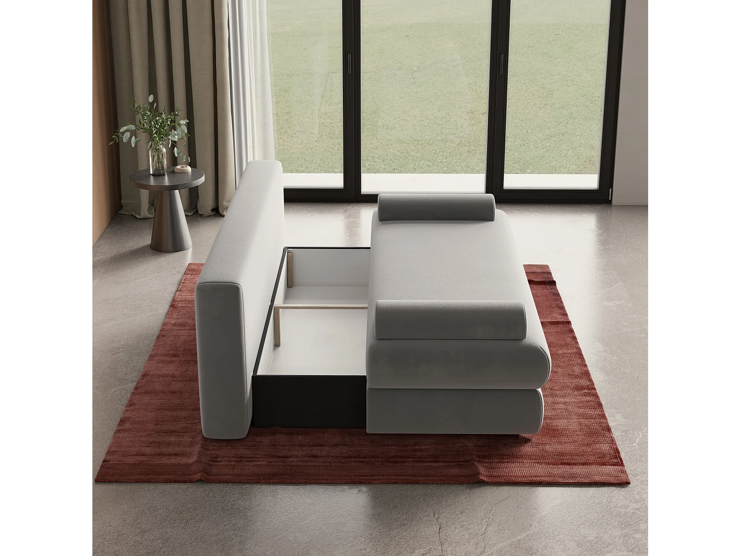 Canapé-lit ASPERO, Tissu peluche, Grau