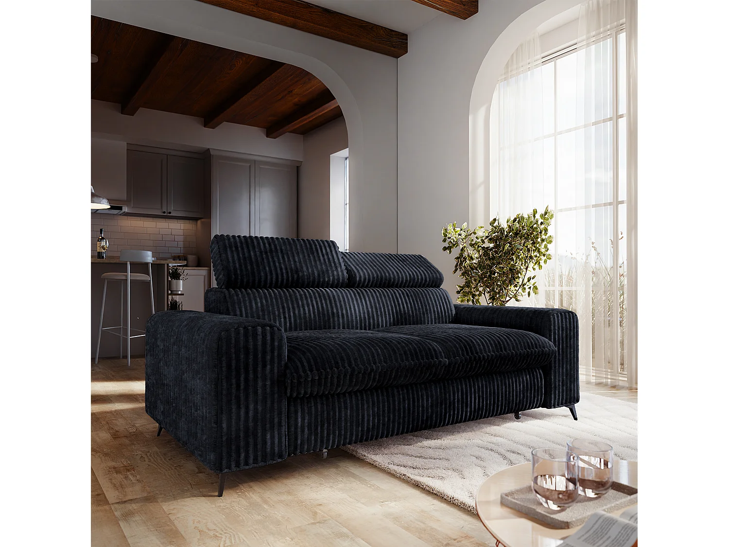 Slaapbank BENETE Corduroy stof Zwart