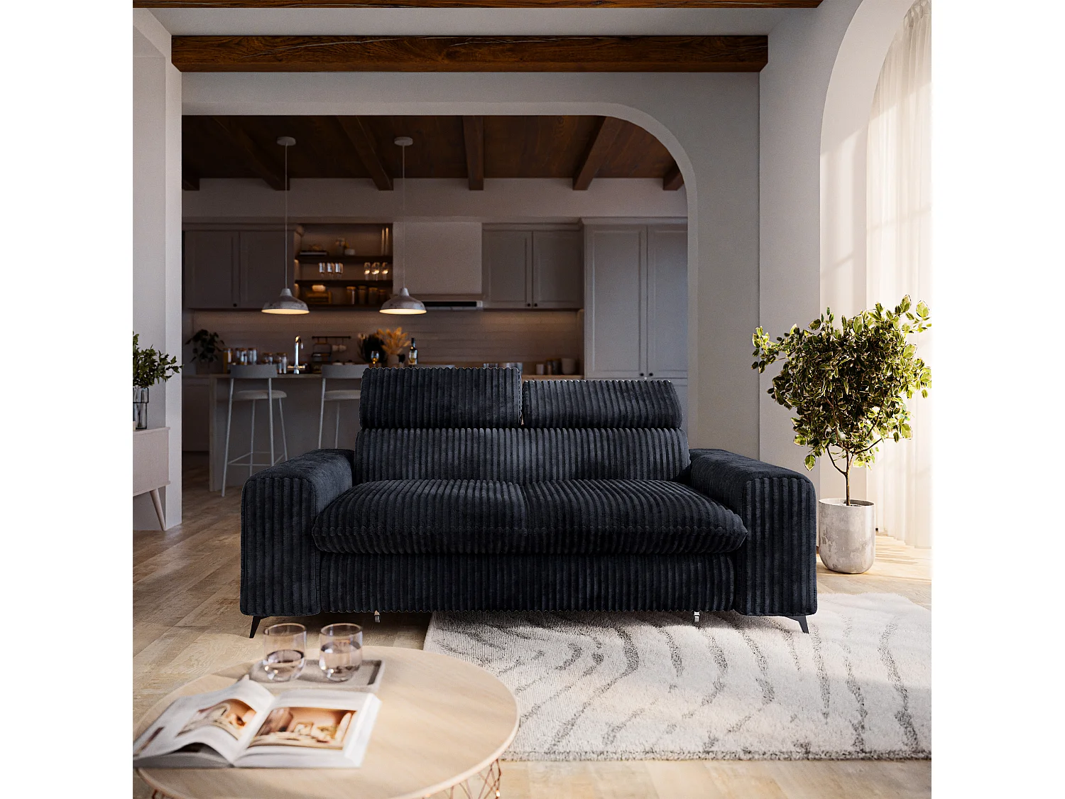 Slaapbank BENETE Corduroy stof Zwart