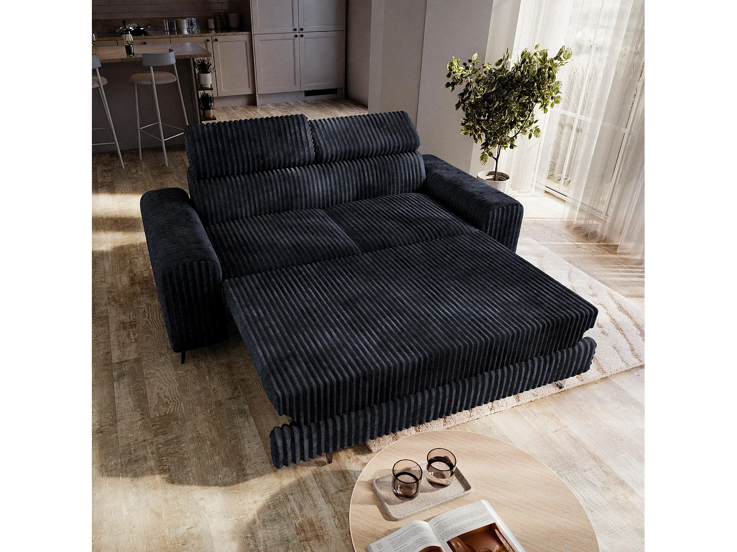 Slaapbank BENETE Corduroy stof Zwart