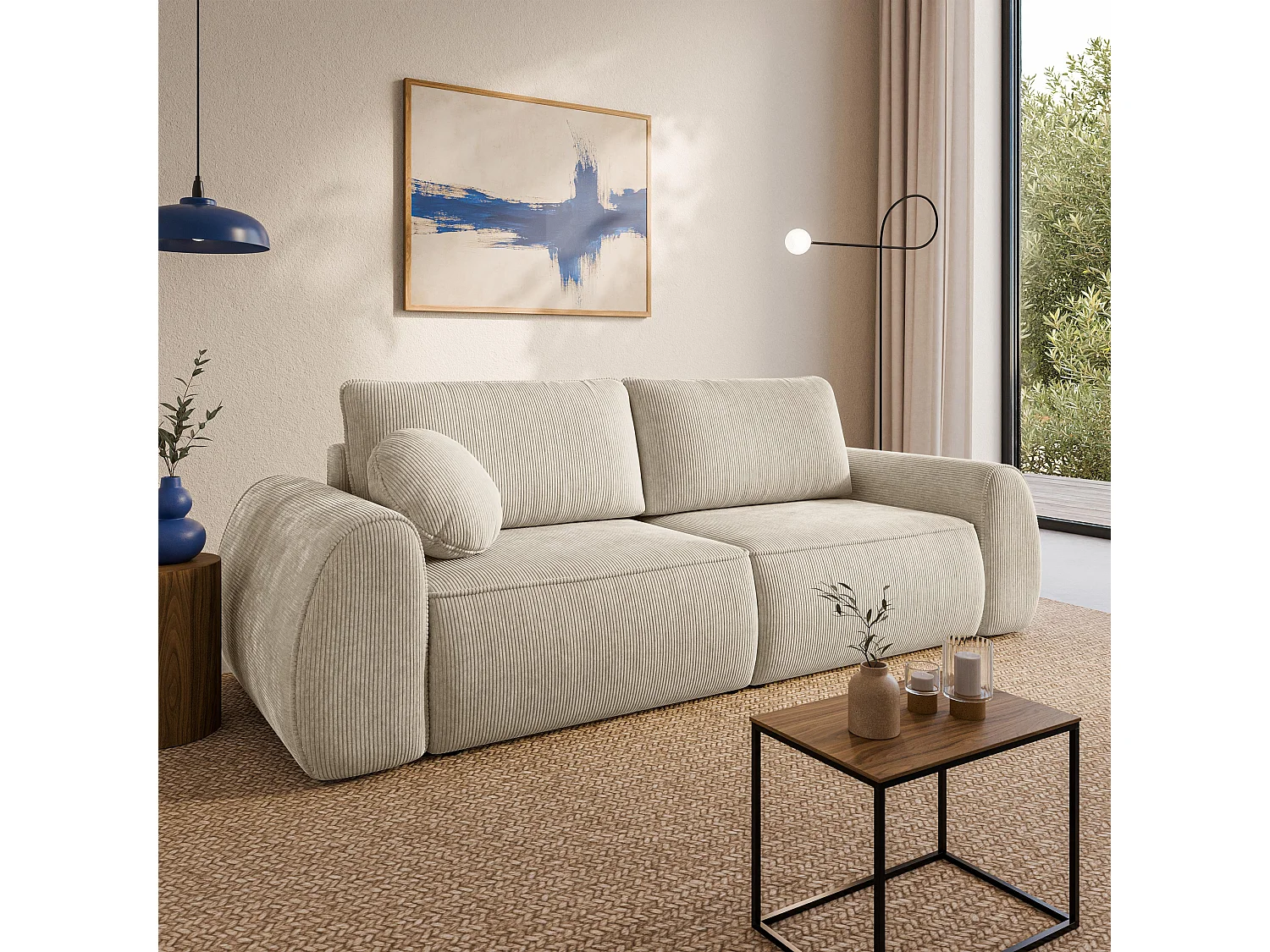Slaapbank ZEFEO Corduroy stof Crème