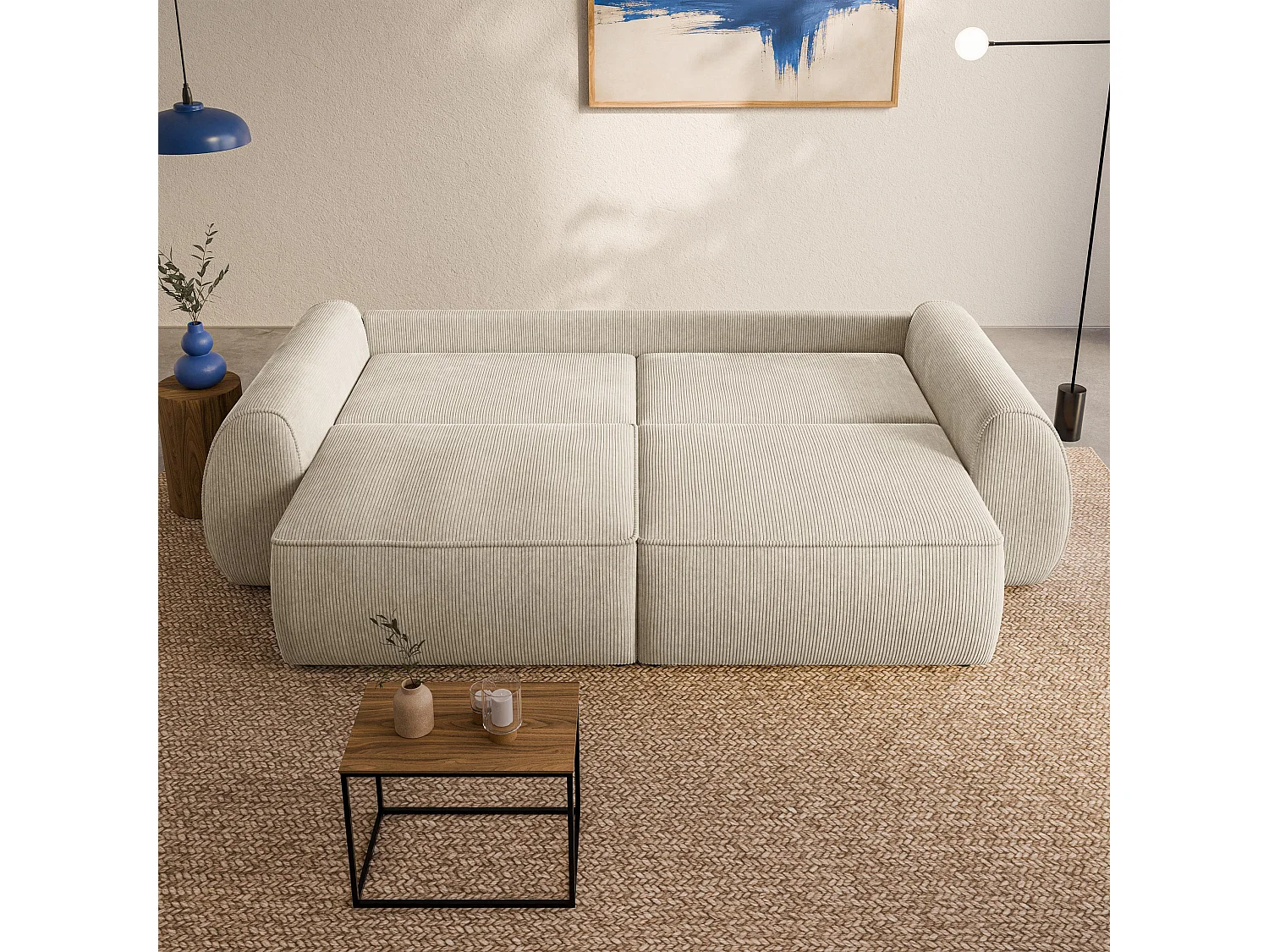 Slaapbank ZEFEO Corduroy stof Crème