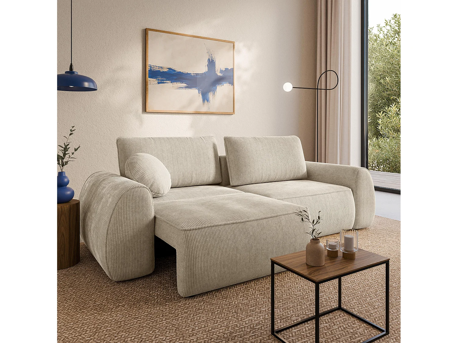 Slaapbank ZEFEO Corduroy stof Crème