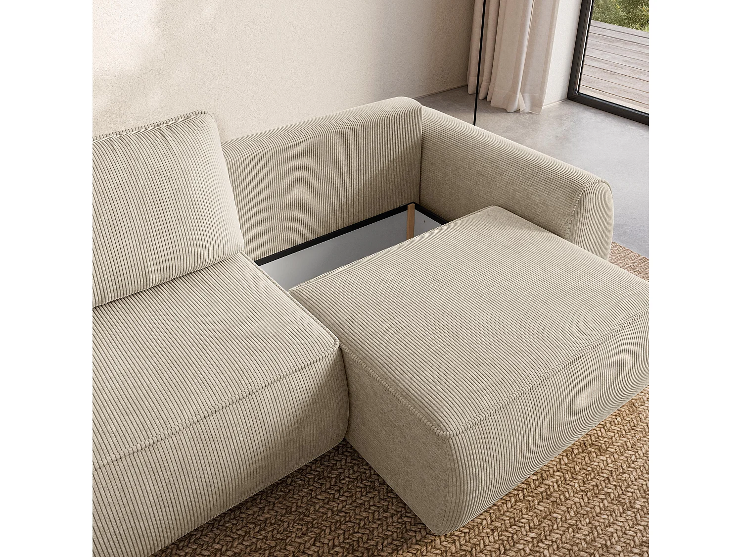 Slaapbank ZEFEO Corduroy stof Crème