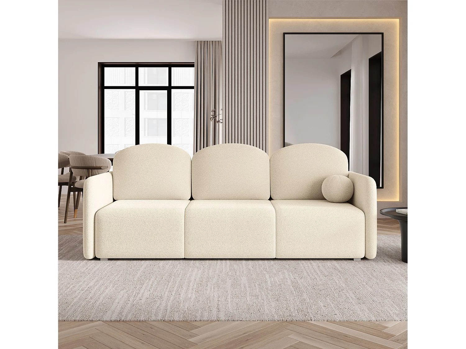 Slaapbank SUVI III Bouclé stof Crème