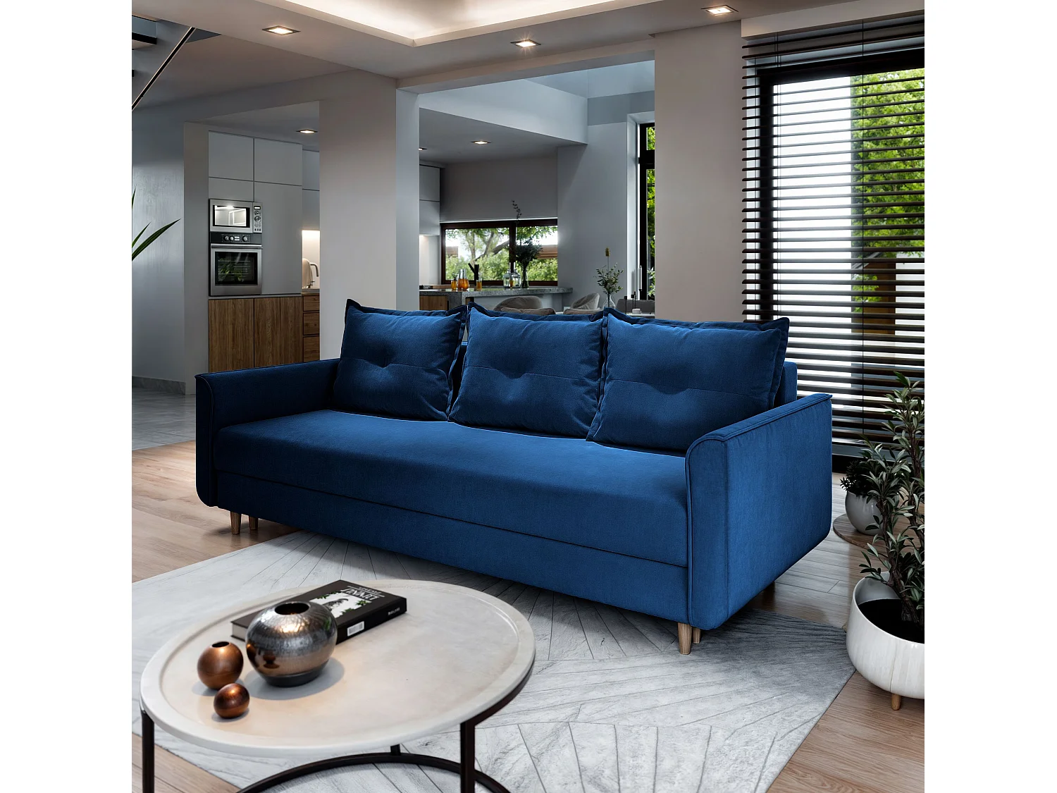 Slaapbank NAPOL Pluche stof Blauw