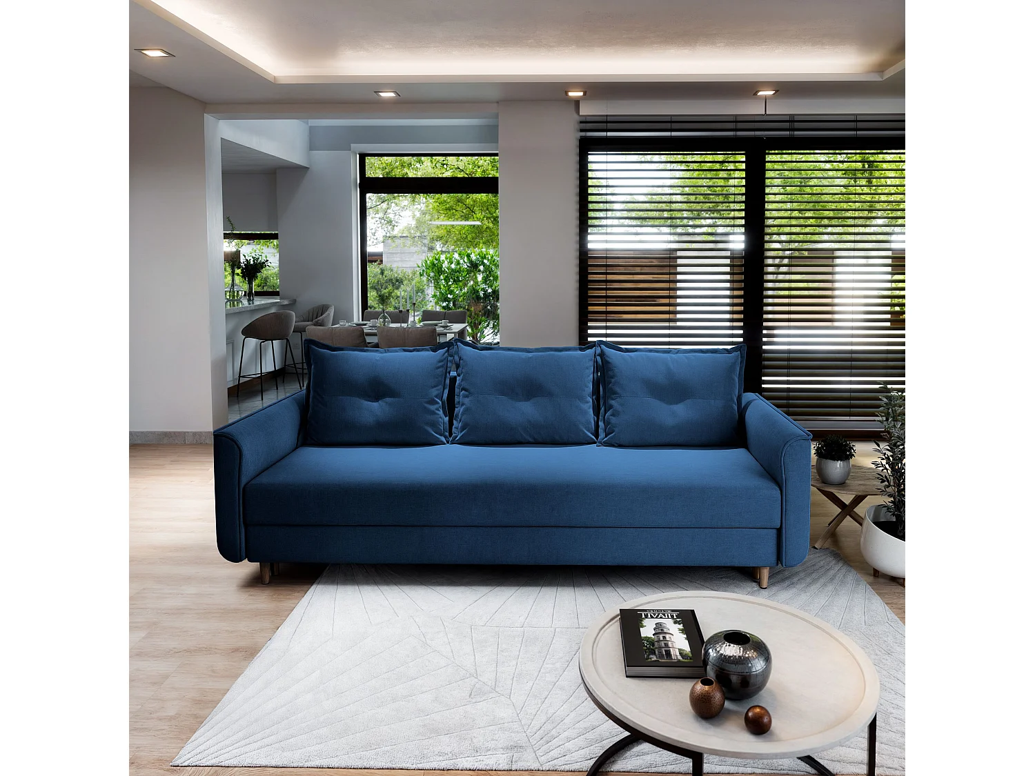 Slaapbank NAPOL Pluche stof Blauw