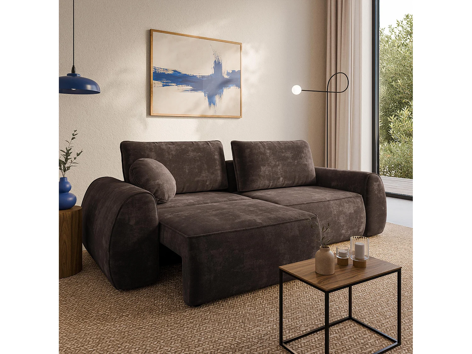 Slaapbank ZEFEO Chenillestof Bruin